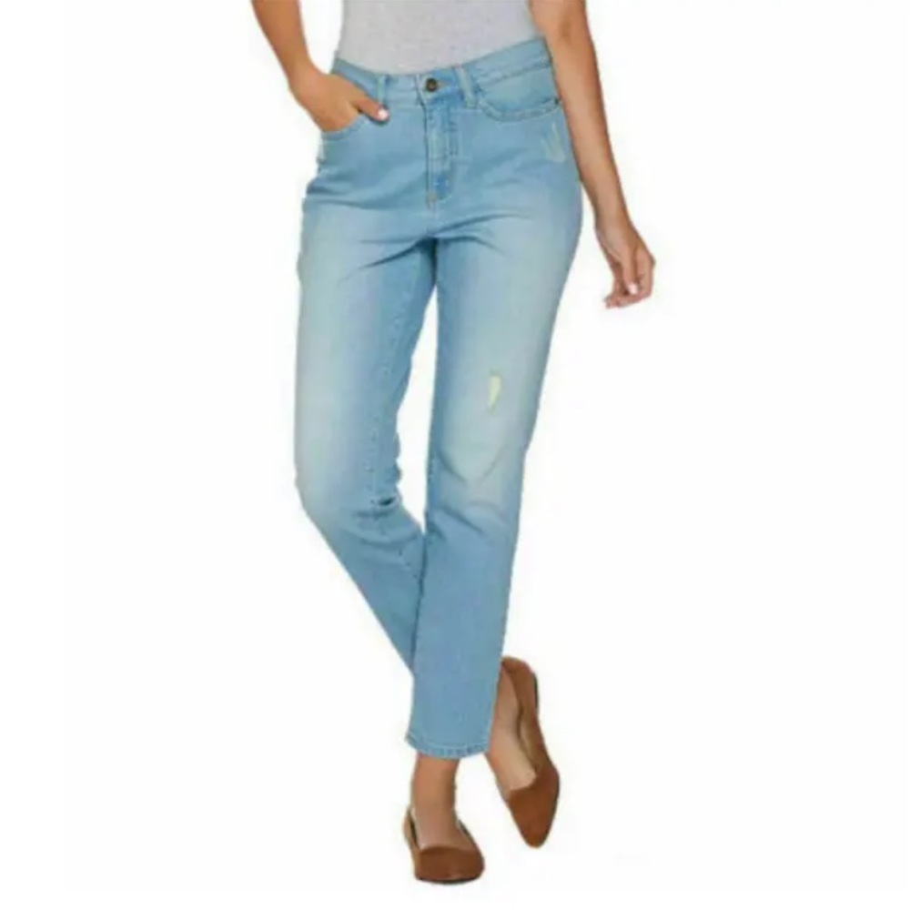 New in bag Studio Denim & Co Distressed 5 Pocket Denim Jeans Bleached size 14